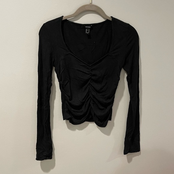 Forever 21 Tops - Forever 21 Black Long Sleeve Ruffle Blouse